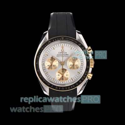 N1 Factory Clone Omega Speedmaster Swiss 3861 Two-Tone Gold Rubber Strap Moonwatch 
